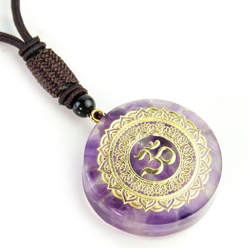 Pendentif En Pierre Précieuse Orgonite Pour Femmes, Améthyste Om, Fleur De Lotus, Mandala, Collier Bouddhiste, Méditation, Yoga, Guérison