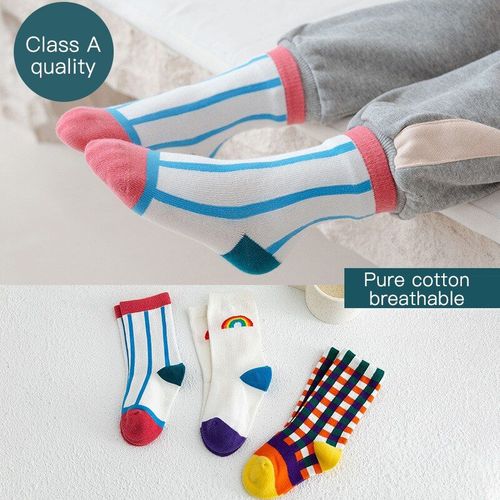 Chaussettes D'été Souples En Coton Pour Enfants, 3, Paires/Ensemble, Tendance, À Rayures, Arc-En-Ciel, Pour Garçons Et Filles, Unisexe, Lavables En Machine