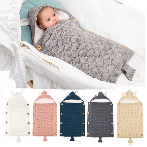 Sac De Couchage Pour Poussette, Quatre Saisons, Européen Doux Et Chaud, Tricoté À Boutons, Molletonné, Mini Queue Chaude Avec Oreilles Kawaii Pour Bébé, 1 Pièce