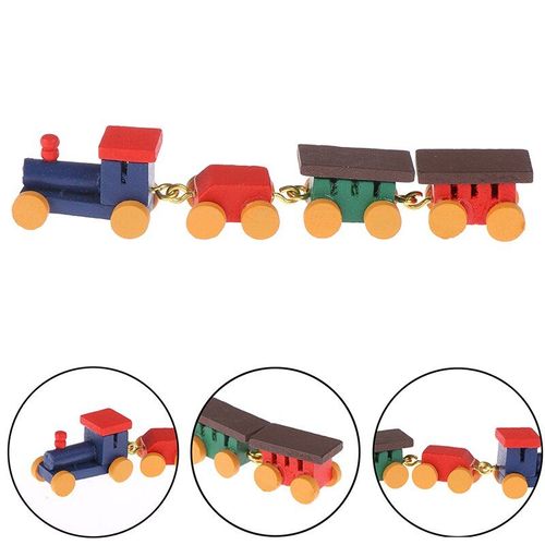 Ensemble De Train En Bois Peint Kawaii, Locomotive, Compartiment, Wagons, Jouet 1:12, Maison De Poupée, Décor De Maison, Jouets Actifs Miniatures