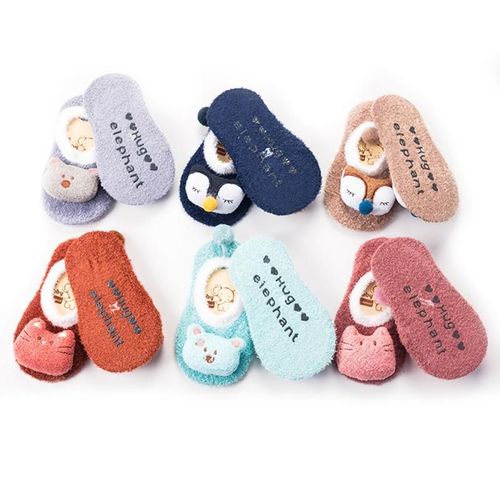 Chaussures De Sol Et Chaussettes En Velours De Corail, Motif Animal De Dessin Animé, Pour Garçons Et Filles, 0 À 5 Ans