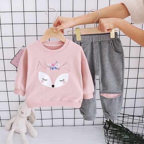 Costume Kawaii Pour Enfants De 0 À 4 Ans, Doux, Mode Printemps Et Automne, Motif Renard, Dessin Animé, Sweat-Shirt, Pantalon, Pour Garçons Et Filles