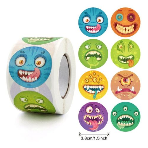 Rouleau De 500 Autocollants D'halloween, Étiquette Adhésive De Dessin Animé, Monstre De Citrouille Drôle, Autocollant De Décoration Pour Scellage, Illustration, Nouveau, En Cadeau
