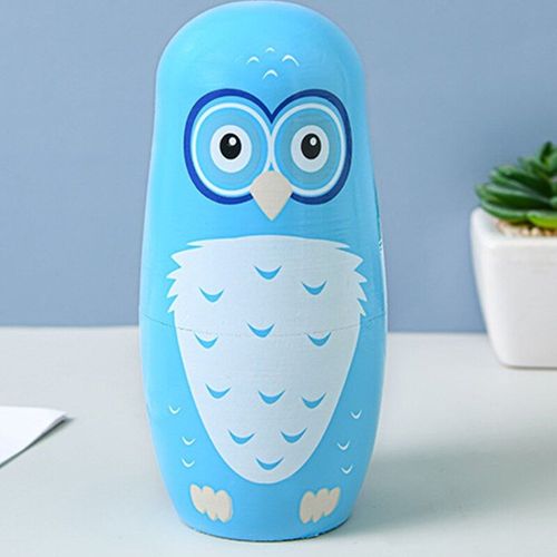 Poupée De Nidification Russe, 5 Pièces, Hibou Peint En Bois, Artisanat Interactif Matrioshka Peinture Couleur, Marionnettes, Décors De Maison Qx2d