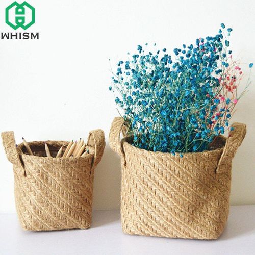 Panier de rangement en toile de Jute tressée S/L, pot de fleurs, organisateur d'articles divers, panier à linge, coton, lin, boîte de rangement de bureau, jouets pour enfants