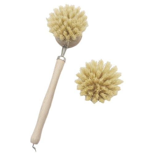 Tête De Remplacement Avec Long Manche En Bois, Brosse À Vaisselle En Bambou, Brosse À Pot, Brosse À Casserole, Manche En Bois, Couleur Du Bois, Facile À Utiliser, Outils De Nettoyage Pratiques