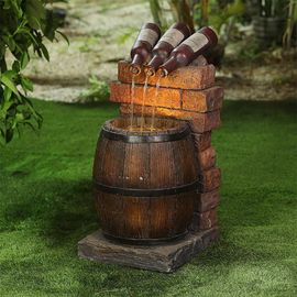 Bouteille De Vin En Résine Et Baril Fontaine À Eau D'extérieur Sculpture Décoration De Cascade De Jardin Piquets Pompes À Eau