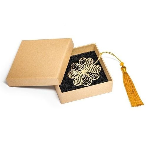 Marque-Page Trèfle À 4 Feuilles Avec Pompon En Soie Et Boîte Cadeau