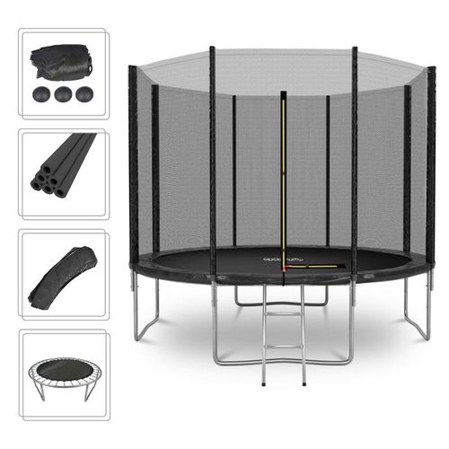 Trampoline De Jardin Deluxe Ø305cm Noir - Avec Filet De Sécurité, Tapis De Saut, Coussin De Protection, Echelle - Noir