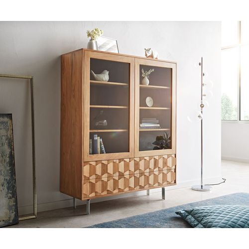 Vitrine Fevo Acacia Nature 115x150 Cm Vitrine ? Pieds-L