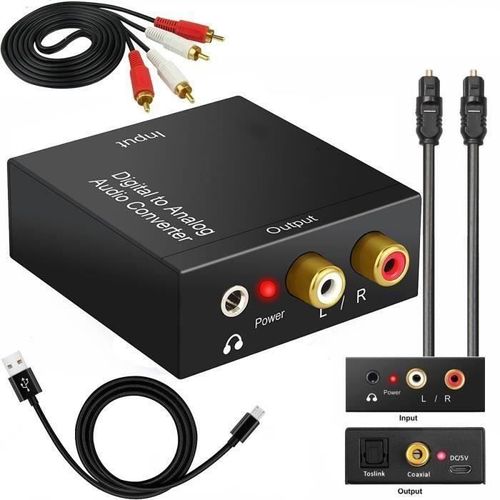 Juce? Adaptateur de convertisseur Audio R-L Avec C?ble Optique Prozor DAC Num?rique SPDIF TosLink vers Analogique