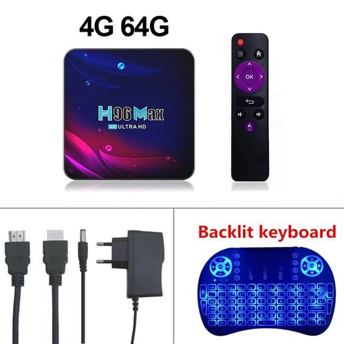 Ue Plug - 4G 64G FS - Android 11 TV Box 4K Android TV Box 2021 H96 MAX V11 Boîte de TÉLÉVISION Intelligente 2.4G 5.8G WIFI Google Voice Décodeur H96max