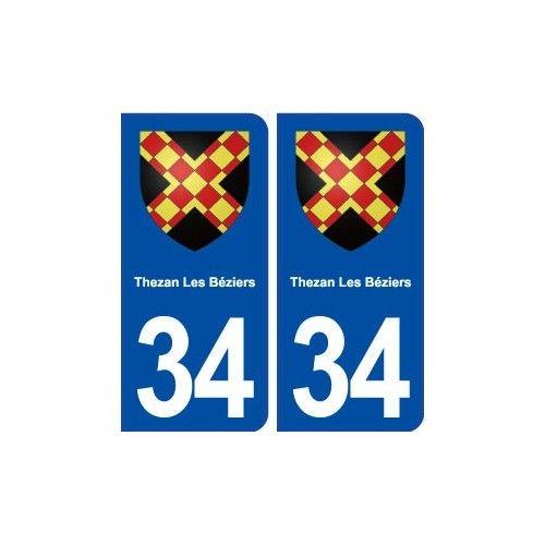 34 Thézan Lès Béziers Blason Ville Autocollant Plaque Stickers - Arrondis