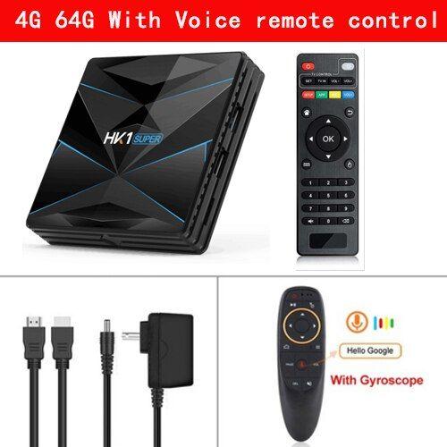 Ue Plug - Contrôle vocal 4G 64G - Boîtier Smart TV HK1 Super Android 10,RK3318, 4K/3D/Utral HD, décodeur rapide avec applications gratuites et Wifi Play Store et Google Assistant