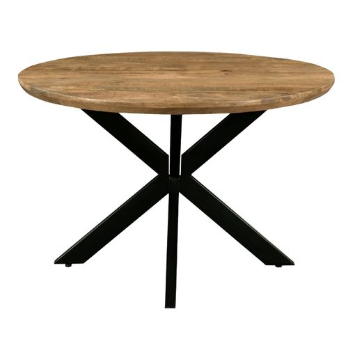 Macy-Table À Manger Ronde 4 Personnes, D.130 Cm, Manguier Et Métal Noir