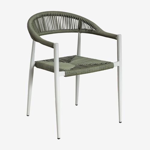 Pack De 4 Chaises De Salle À Manger Empilables Avec Accoudoirs En Aluminium Et Rotin Synthétique Amatria Vert Kaki
