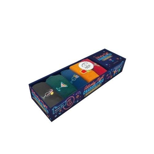 Saturday Night Chaussettes - Coffret Avec 5 Paires De Chaussettes Brodées Taille 38-42 Et 1 Livret De Recettes De Cocktails
