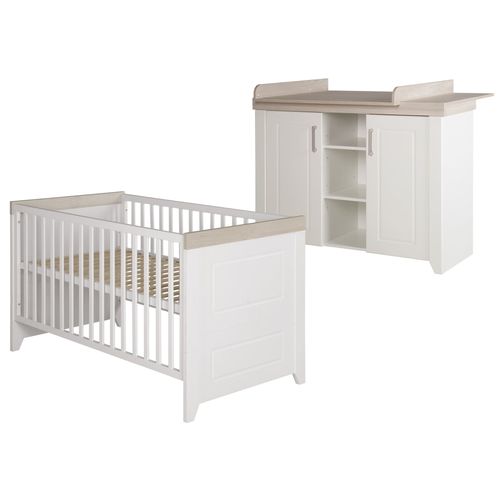 Chambre Bébé Roba Duo Felicia - Lit Évolutif + Commode À Langer - Blanc / Décor Bois