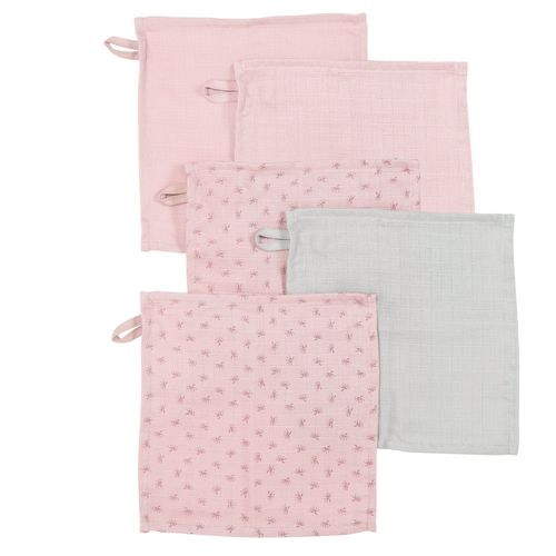 Roba Lot De 5 Gants De Toilette Bébé "Lil Planet" 25 X 25 Cm - Coton Bio - Rose/Gris
