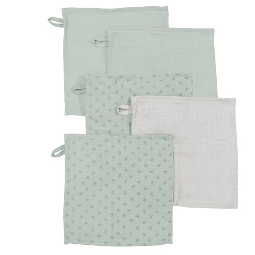 Roba Lot De 5 Gants De Toilette Bébé "Lil Planet" 25 X 25 Cm - Coton Bio - Vert/Gris