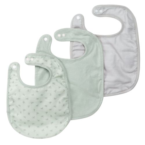 Roba Set De 3 Bavoirs En Coton Bio "Lil Planet" - 23x30 Cm - Certifié Gots - Vert/Gris