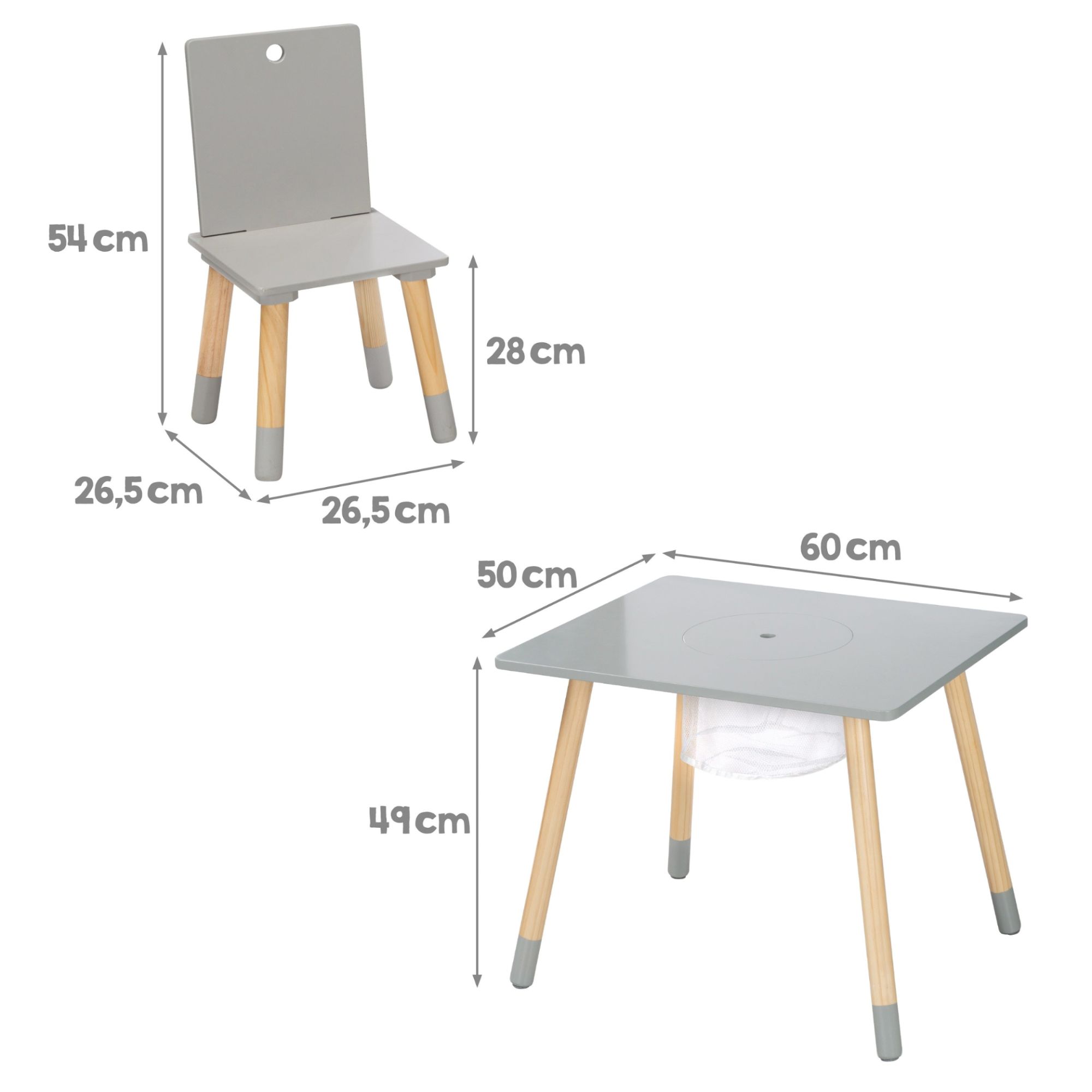 Table Et 2 Chaises Enfant En Bois Gris Avec Filet De Rangeme... - 4