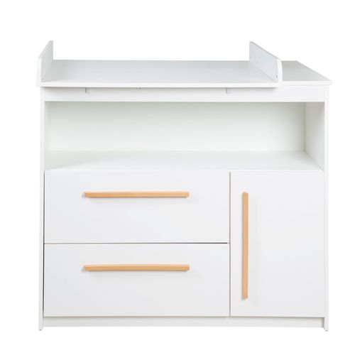 Commode À Langer Roba - Lilo - 2 Tiroirs - 1 Porte - 1 Compartiment - Meuble À Langer Avec Plan Amovible - Blanc