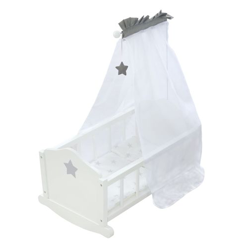 Berceau De Poupée En Bois Stella - Roba - Lit À Bascule Pour Poupon - Blanc / Gris