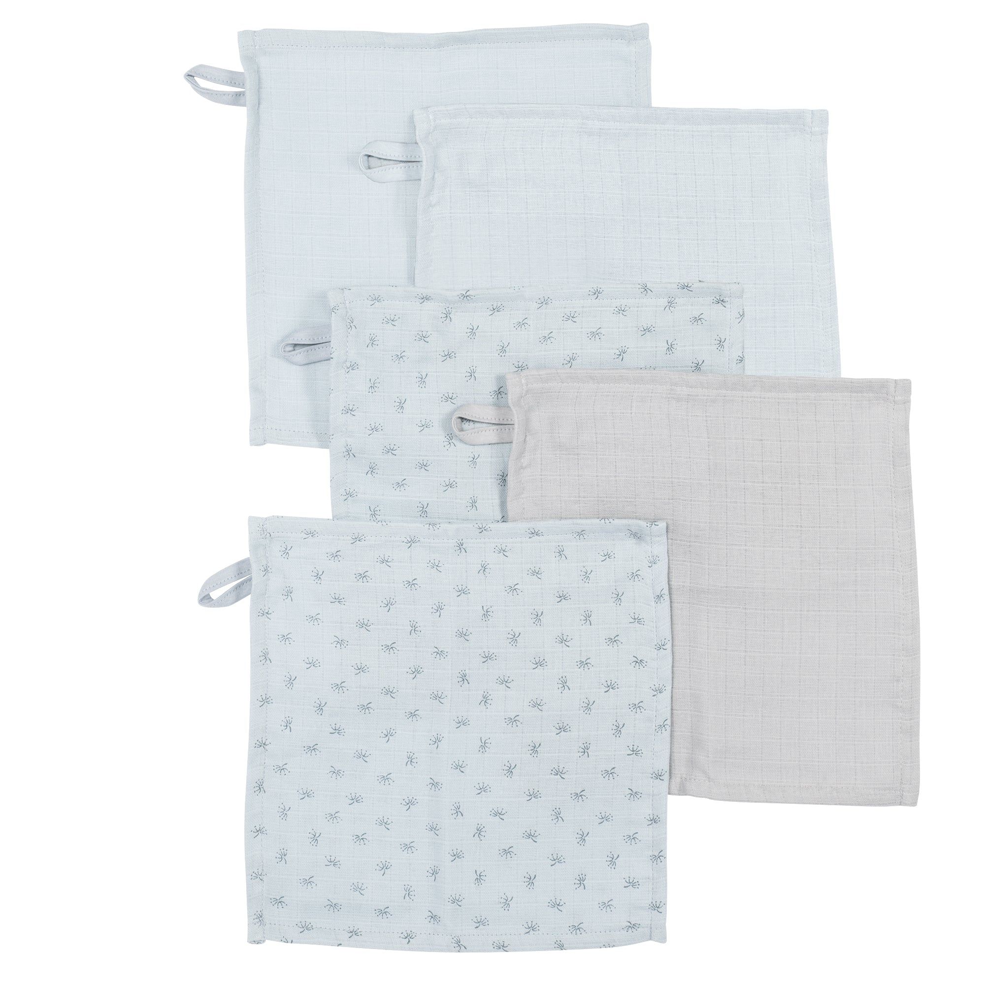 Roba Lot De 5 Gants De Toilette Bébé "Lil Planet" 25 X 25 Cm - Coton Bio - Bleu Clair