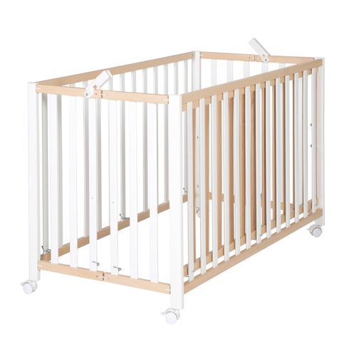 Lit Pliant 'fold Up' 60x120 Cm Sur Roulettes En Hêtre Bicolore