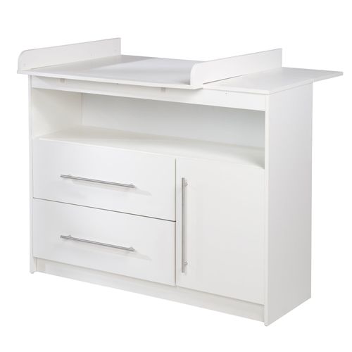 Commode À Langer Roba Maren - Blanc - Plan Amovible - 2 Tiroirs - 1 Porte - Compartiment Ouvert