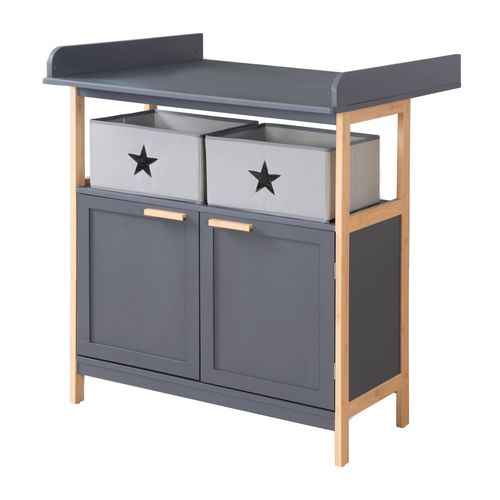 Commode À Langer Roba - Berlin - 2 Portes + 2 Boîtes De Rangement En Tissu - Meuble À Langer Évolutif - Anthracite - Bambou