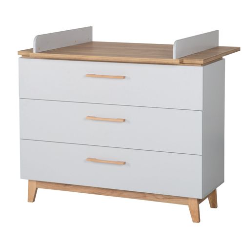 Commode À Langer Roba Caro Avec 3 Tiroirs - Fermeture Progressive - Gris Clair / Décor Chêne