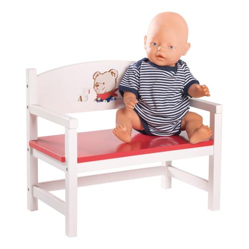 Roba Banc De Poupée Teddy College - Meuble Pour Maison De Poupée - Banc Miniature Pour Poupons - Bois Laqué Blanc / Rouge