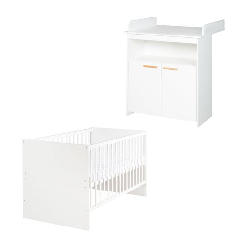 Ensemble De Meubles "Anton" Avec Lit Bébé Évolutif 70x140 Et Commode À Langer En Blanc