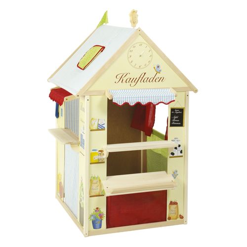 Maisonnette Pour Enfant 4 En 1 - Roba - Bois Et Tissu - Jaune Et Rouge - 82.5x94.5x138 Cm