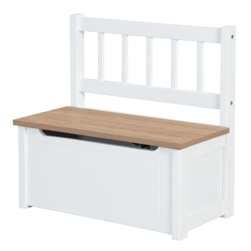 Roba Banc Coffre À Jouets Woody Pour Enfant - Meuble De Rangement En Bois 2 En 1 - Fermeture Douce - Blanc / Aspect Bois