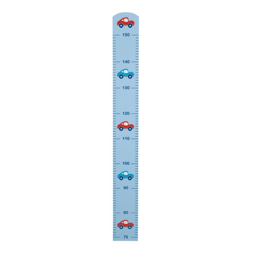 Roba Toise Bébé En Bois "Rennfahrer" - Motif Voitures - Échelle Jusqu'à 150 Cm - Bleu