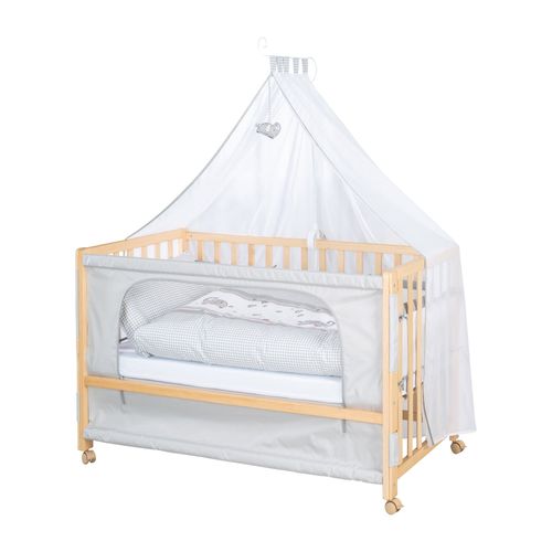 Roba Lit Cododo Complet "Jumbo Twins Gris" 60x120 Cm Avec 4 Roues À Freins - Bois Naturel - Motif Éléphant