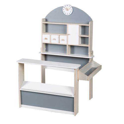 Marchande Enfant En Bois Avec Comptoir Latéral - Roba - Gris Et Blanc