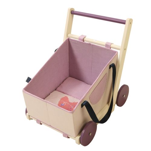 Roba Poussette De Poupée "Fienchen" En Bois Et Tissu + Coussin Et Couverture - Transformable En Nacelle - Lilas/Blanc