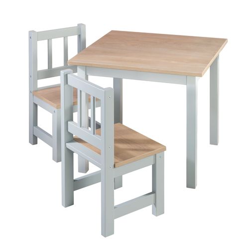 Roba Ensemble Table + 2 Chaises Enfants Woody - Table De Jeu Et D'apprentissage - Résistants Aux Rayures - Gris / Décor Bois