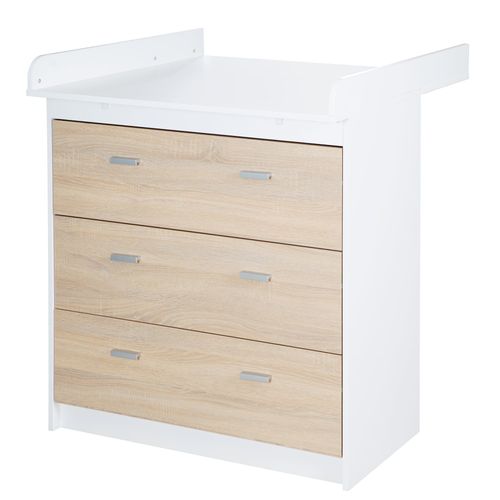 Commode À Langer Roba Gabriella - 3 Tiroirs - Bicolore - Marque Roba - Aspect Bois De Chêne - Blanc