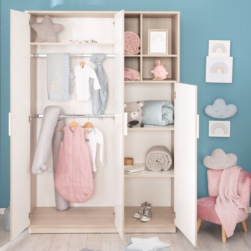Armoire 'Olaf' 3 Portes - Avec Compartiment Ouvert - Blanc /... - 2