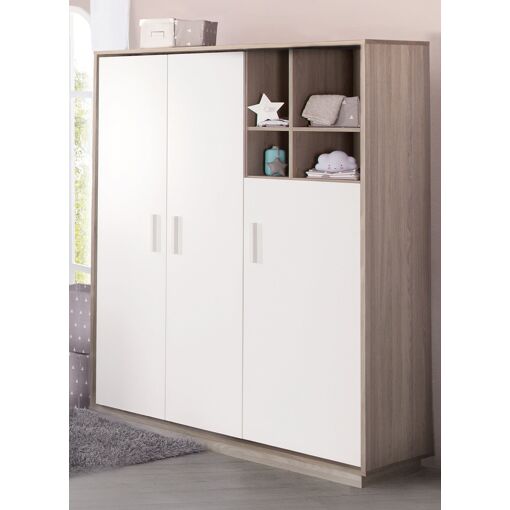 Armoire 'Olaf' 3 Portes - Avec Compartiment Ouvert - Blanc /... - 4
