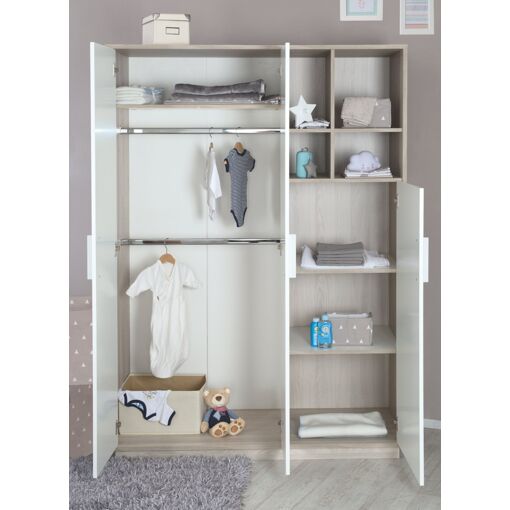 Armoire 'Olaf' 3 Portes - Avec Compartiment Ouvert - Blanc /... - 5