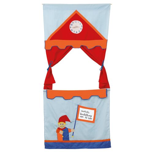 Roba Théâtre De Marionnettes En Bois Massif Et Tissu + 6 Marionnettes À Main