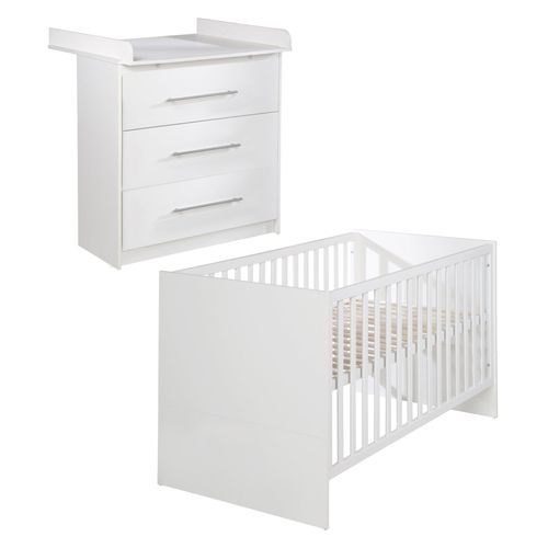 Chambre Bébé Duo Roba - Maren - Lit Évolutif 70x140 Cm + Commode À Langer Compacte - Blanc