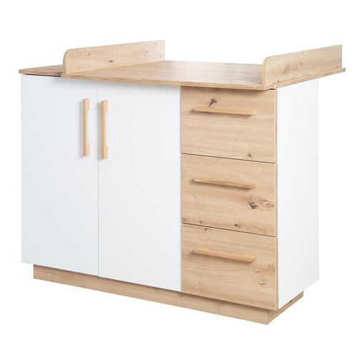 Commode À Langer Bébé Roba Lion - Hauteur À Langer Ménageant Le Dos - Blanc / Décor Bois