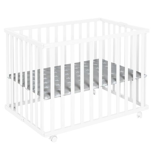 Parc Pliant 75x100 Blanc + Insert Little Stars - Hauteur Réglable - Avec Roulettes